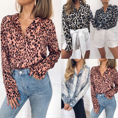 

Women Long Sleeve Blouses Ladies Summer Casual V Neck Loose Top T Shirts -XL