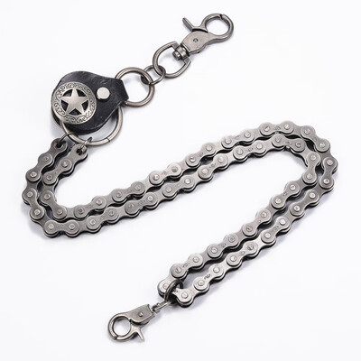 

Alloy Two-Tiered Bicycle Chain Belts with Leather Antique Silver 2205"56cm