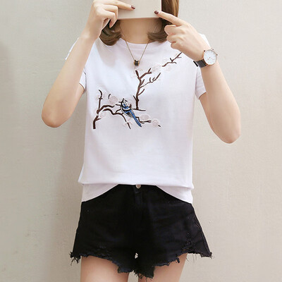 

Clothes female summer wild summer t-shirt female students loose embroidered shirt short sleeve half sleeve