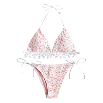 

Halter Lace High Cut String Bikini Set