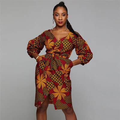 

Tailored Womens V-Neck Print Long Sleeve Loose Dress Evening Party Beach Long Dress