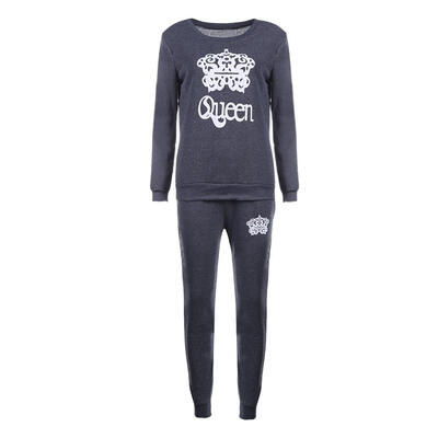 

Women Autumn Two Pieces Set Queen Crown Printed O-Neck Tracksuit Sportswear