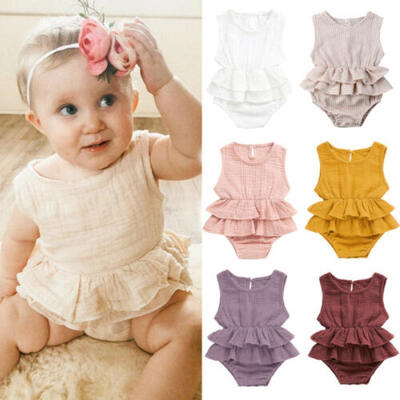 

Newborn Kids Baby Girls Clothes Sleeveless Romper Tutu Dress Cotton&Linen Outfit