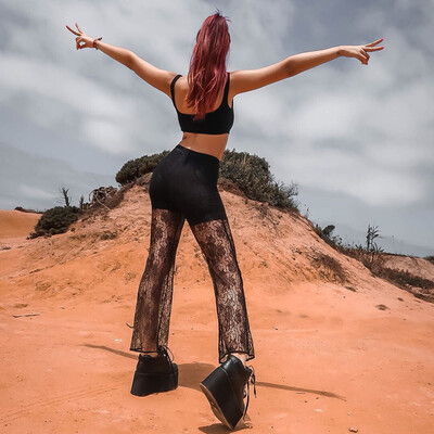 

Womens Beach Pattern Bikini Cover Up Swimwear Transparent Long Pant Trousers