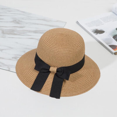 

Women Hat Summer Fall Sunscreen Bow Straw Weaving Hat Wide Brim Foldable Travel Beach Hats Suns Visor UV Protection Cap