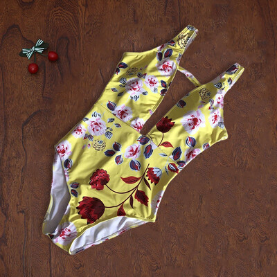

Roseonmyhand Sexy Floral One Piece Swimwear Bikini Women Floral One Push-Up Padded Swimsuit
