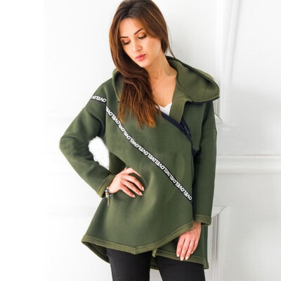 

5XL Womens loose hooded sweater womens autumn&winter coat Diagonal zipper LOVE bar stitching sweater