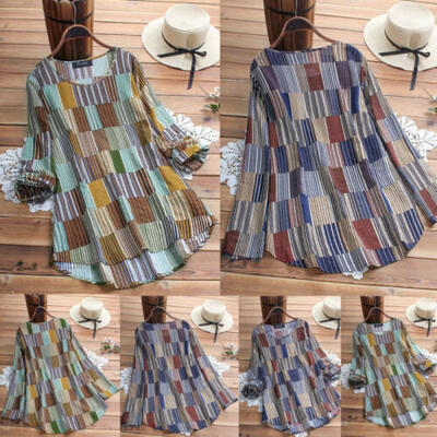 

US Women Rolled Up Long Sleeve Floral Tunic Tops T Shirt Summer Beach Mini Dress