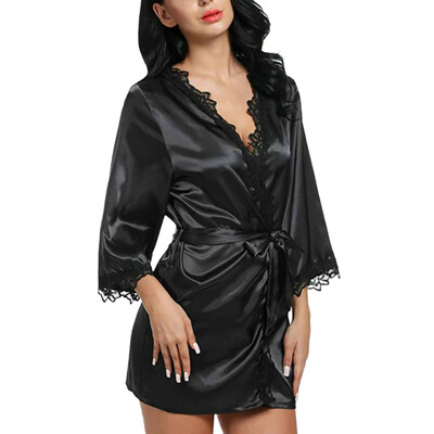 

Toponeto Women Sexy Silk Dressing Babydoll Lace Lingerie Belt Bath Robe Nightwear
