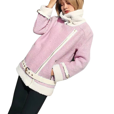 

Toponeto Casual Women Overcoat Clothing Figuring Overcoat Long Lambswool Zipper Jacket