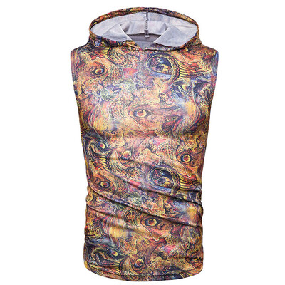 

Toponeto Mens Printed vest jacket Lightweight Patchwork Sleeveless Contrast Hoodie