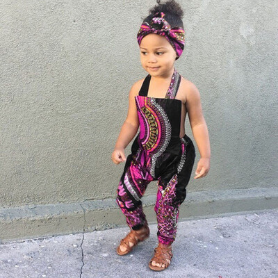 

Toddler Kid Baby Girl African Print Sleeveless Romper Hair Band Jumpsuit Clothes
