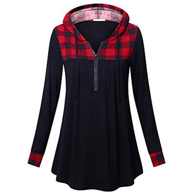 

Starmoon Womens V Neck Long Sleeve Casual Pullover Plaid Hooded Sweatshirt Blouse Tops