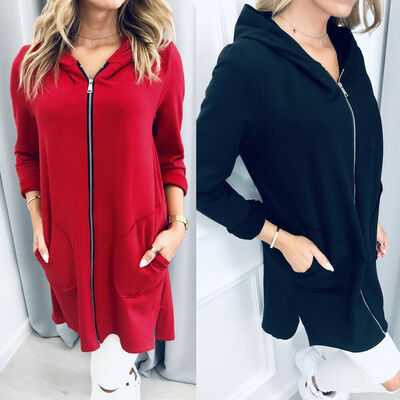 

Women Plain Hoodie Fleece Sweatshirt Hooded Coat Sports Zip up Jacket Outwear