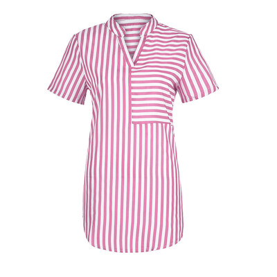 

Nomeni Women Casual Pocket Short Sleeve V-Neck Tops Casual Stripe Blouse T-Shirt