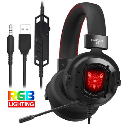 

ONIKUMA K3 35mm Gaming Headset Stereo Over Ear Headphones RGB LED Lights Noise-canceling Microphone Volume Control for PS4 New Xb