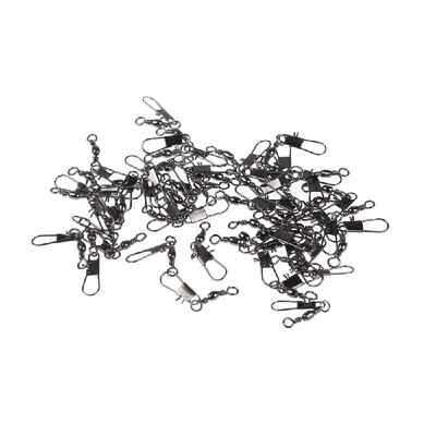 

50Pcs 10 Rolling Barrel Swivel with Safety Snap Solid Rings Fishing Connector