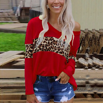 

Women T-shirt Leopard Lady Casual Long Sleeve Autumn T shirt Sexy V-Neck Tees Femme Ladies Plus Size Clothes