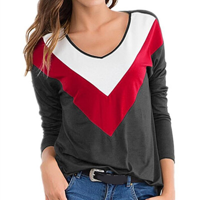 

Womens Shirts Tops Fashion Splicing Round Collar Long Sleeve Casual Pullover
