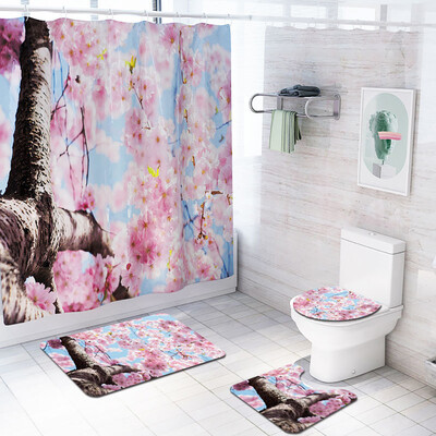 

Gobestart Creative Flower Shower Curtain Floor Mat Four-piece Bathroom Mat Set