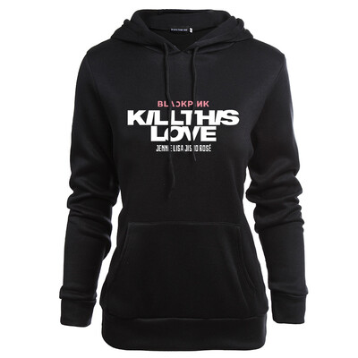 

2019 Women Fashion Long Sleeve Letter Printed Hoodie Casual Blackpink Kill This Love Hooded Sweatshirt Drawstring Pullover