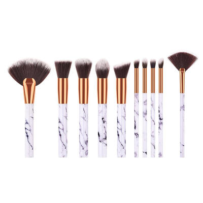 

10pcsset Aluminum Cosmetic Brushes Nylon Hair Brush Fan Marble Eye Brushes