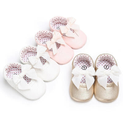 

2018 Newborn Baby Girl Pu Leather Pink Gold White Princess Shoes Bowknot 0-18