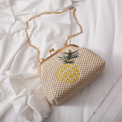 

Qiao Bani 2019 new Korean fashion Harajuku wind embroidered line hit color straw bag clip mouth single shoulder diagonal handbag