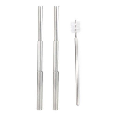 

Reusable Folding Drinking Straw Stainless Steel Retractable Straw wBrush