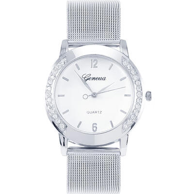 

GENEVA Montre Femme 2018 Luxury Women Watch Mesh Band Stainless Steel Analog Quartz Wristwatch UNISEX Silver Watches Reloj Mujer