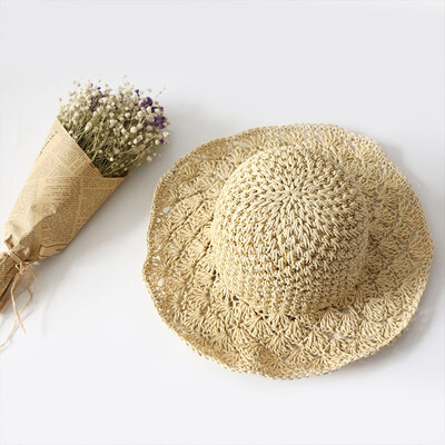 

New Korean version of hand hook sunshade beach hat handmade straw hat summer manufacturers directly sell outdoor sunscreen sun cap
