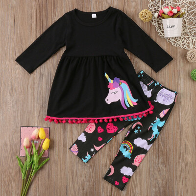 

Unicorn Kids Girls Outfits Clothes T-shirt Tops Dress Floral Leggings Sets