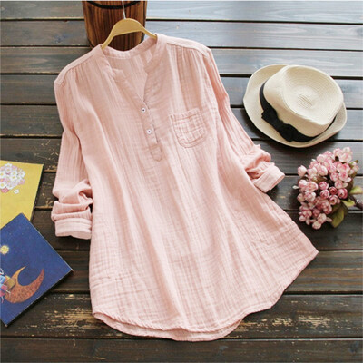 

Womens Tops Blouse Summer Fashion Long Sleeve Plain Loose Casual Shirts M3XL
