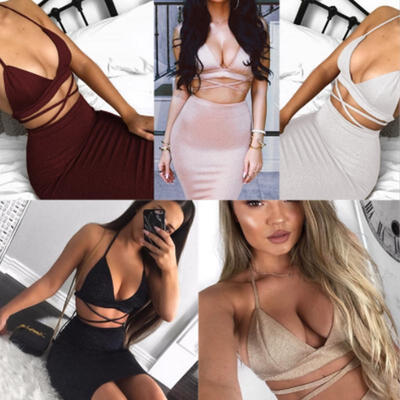 

Womens Plunge Bodycon Dress Ladies Bandage Christmas Party Dress Size 6 - 12