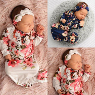 

AU Flower Newborn Baby Girl Swaddle Wrap Blanket Sleeping BagHeadband Set 0-12M