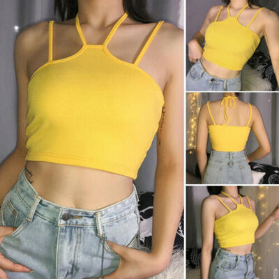 

Women Casual Strappy Tank Vest Cami Bandage Short Blouse Shirt Crop Top Camisole