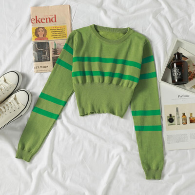 

Autumn women knitted sweaters korean style ladies short pullover long sleeve fall clothes jumper