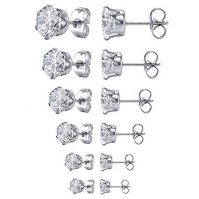

12PCS Women 3-8mm Stainless Steel Shinning Round Clear Cubic Zirconia Stud Earrings Jewelry