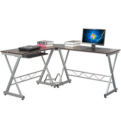 

Shaped Corner Computer PC Desk Laptop Table Wood Workstation Home Office Brown