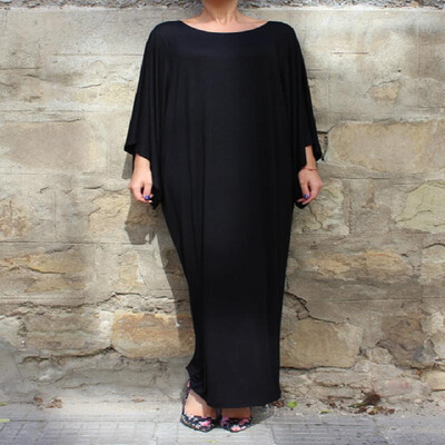

Stretch Pure Color Long Batwing Sleeve Gown Dress