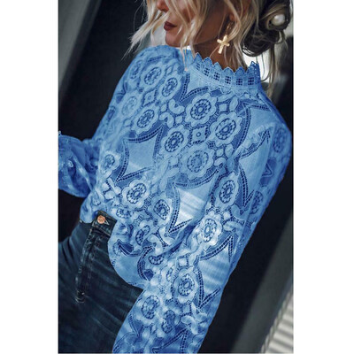 

Fashion Women Loose Long Sleeve Tops Blouse Hollow out Lace Casual Tops T-Shirt