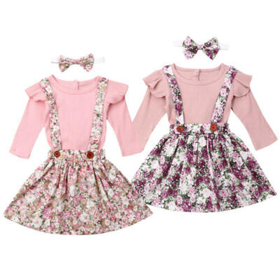 

Newborn Kid Baby Girls Clothes Tops Romper Bodysuit Floral Bib Skirt Outfits Set