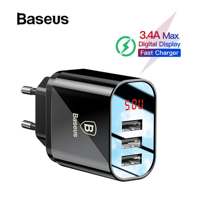 

Baseus 3 USB Charger Plug 34A Max Charger LED Display Mobile Phone USB Charger Fast Charging Wall Charger