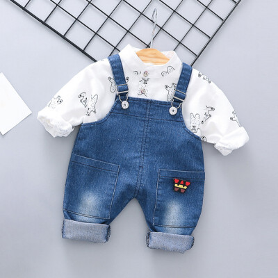 

Toddler Newborn Boy Girl Autumn Outfits Long Sleeve Cartoon Animal Print TopStrap Trousers Casual Sets