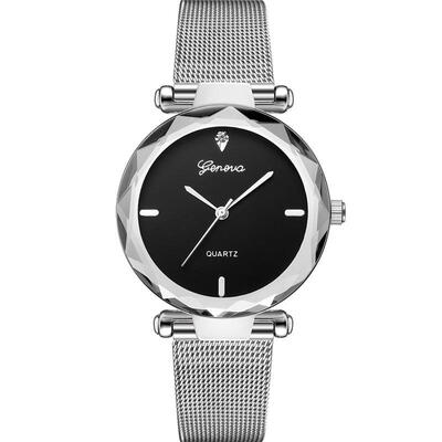 

GENEVA Women Silver Watch Fashion Female Clocks Lady Luxury Quartz Wristwatch Stainless Steel Dress Watches Montre Femme