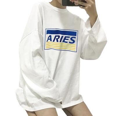 

Female T-shirts Women Autumn Spring Letter Printed Vintage Halajuku Loose Casual Long Sleeve Basic Solid