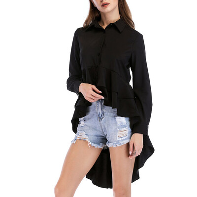 

Tailored Women Long Sleeve Asymmetrical Shirt Tops High Low Plus Blouse