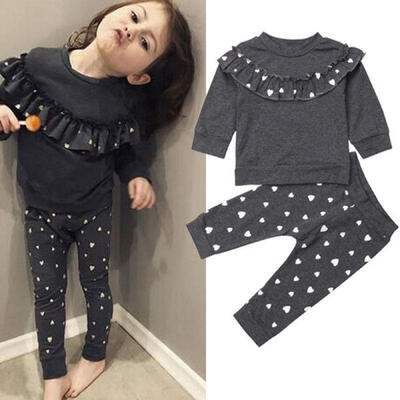 

Toddler Baby Girls Ruffle T-shirt TopsLong Pants Leggings Outfit Autumn Clothes