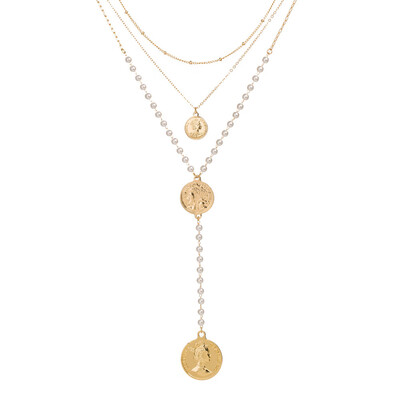 

2019 New Alphabet Initial Letter pearl Pendant Coin Shell Necklace Female Gold Color Chain Choker Collar Necklaces for Women
