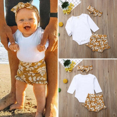 

AU Newborn Infant Baby Girl Floral Outfit Clothes Romper TopsPantsHeadband Set
